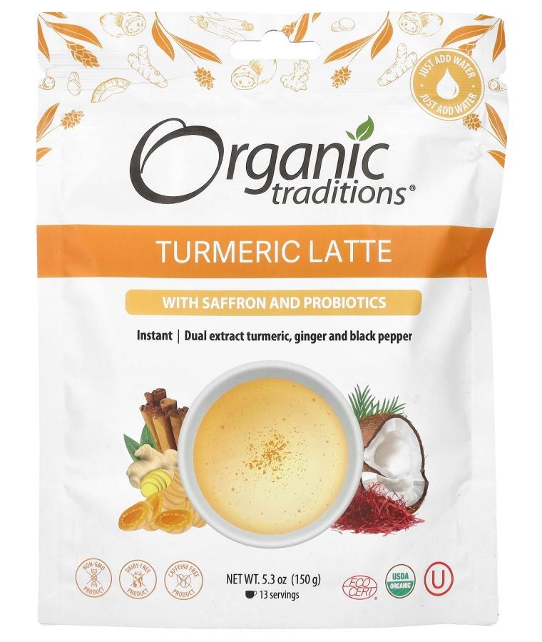 Organic Traditions Turmeric Latte with Saffron and Probiotics 5.3 oz (150 g)