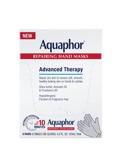 Aquaphor Aquaphor Repairing Hand Masks, Moisturizing Gloves for Dry Hands, Hand Moisturizer for Dry Skin with Avocado Oil and Shea Butter, Pack of 6  - Image 1