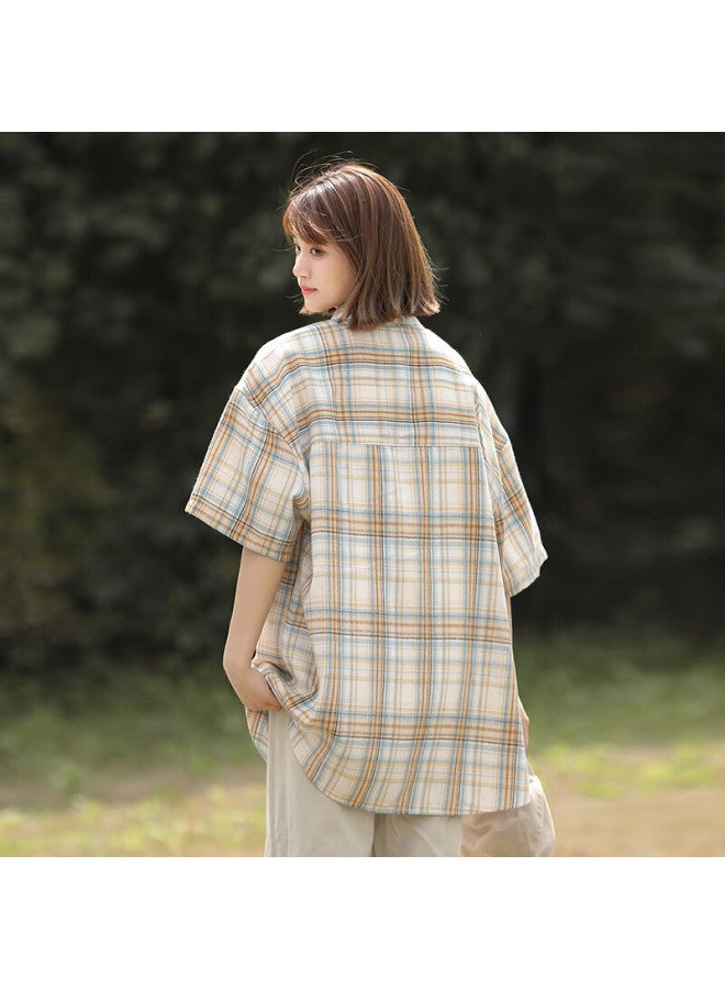 Swamp Area American-style Plaid Short-sleeve Shirt For Men And Women, Summer Trendy Versatile High-end Casual Shirt Cs326 Yellow Plaid 2XL - Image 3