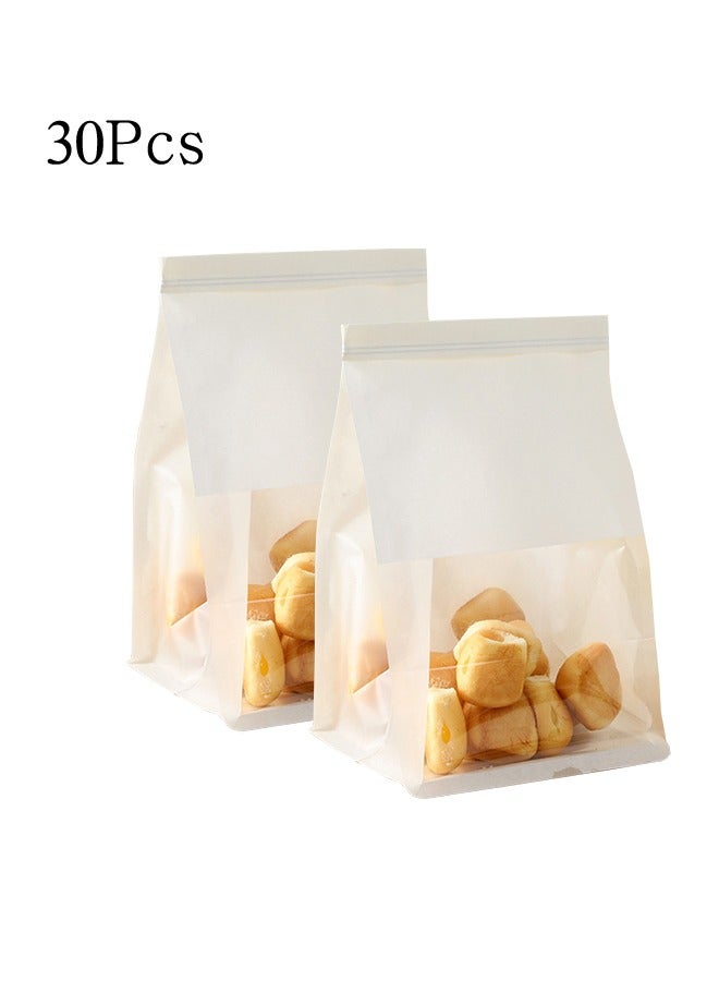 30pcs Bakery Bags with Window 16x26x13cm Tin Tie Tab Lock Kraft Tin Tie Bags Cookie Packaging Bags Paper Bread Bags Kraft Paper Bags with Window Heat Sealed Bread Bags Semi Transparent Candy Bags - Image 1