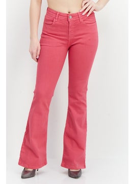 Women Regular Fit Wide Leg Washed Stretchable Jean, Pink