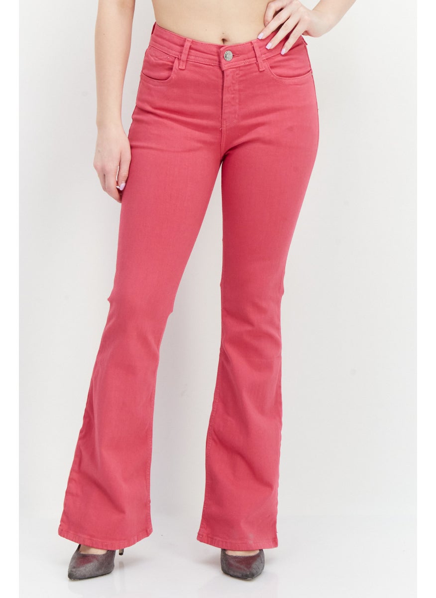 RIVER ISLAND - Women Regular Fit Wide Leg Washed Stretchable Jean, Pink - Image 1