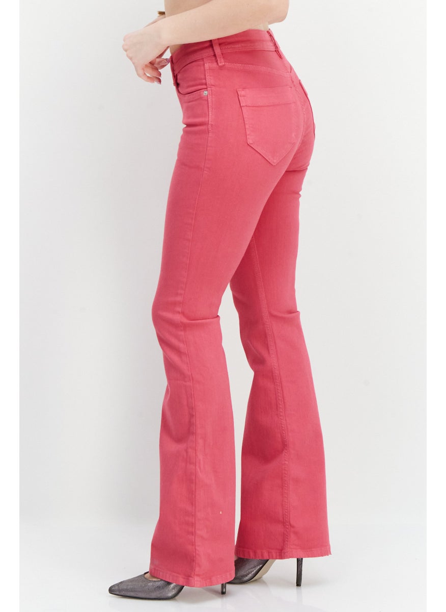 RIVER ISLAND - Women Regular Fit Wide Leg Washed Stretchable Jean, Pink - Image 1