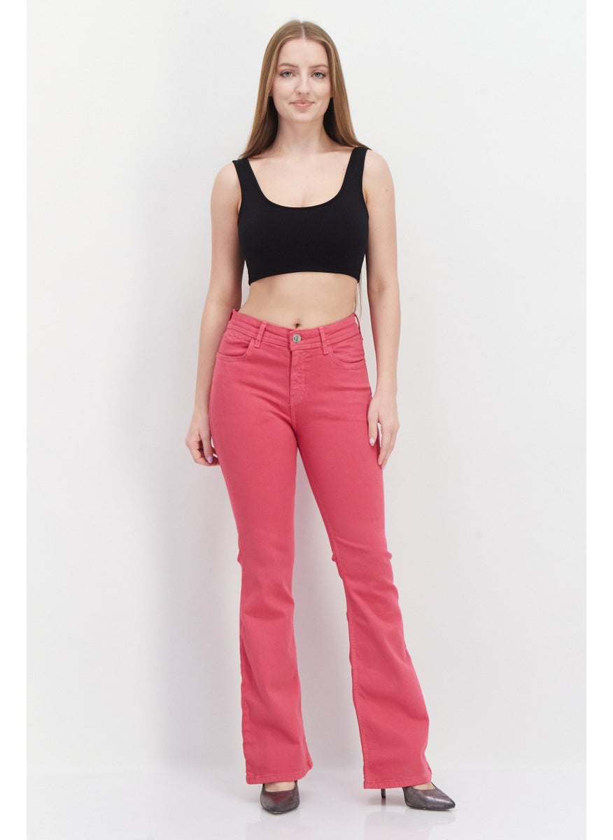 RIVER ISLAND - Women Regular Fit Wide Leg Washed Stretchable Jean, Pink - Image 1