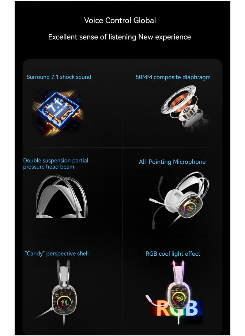 LIMOS Wireless Keyboard and Mouse with wired Headphone Set Transparent RGB Mechanical Dual Mode Rechargeable USB Computer Gaming Keyboard Set  - Image 4