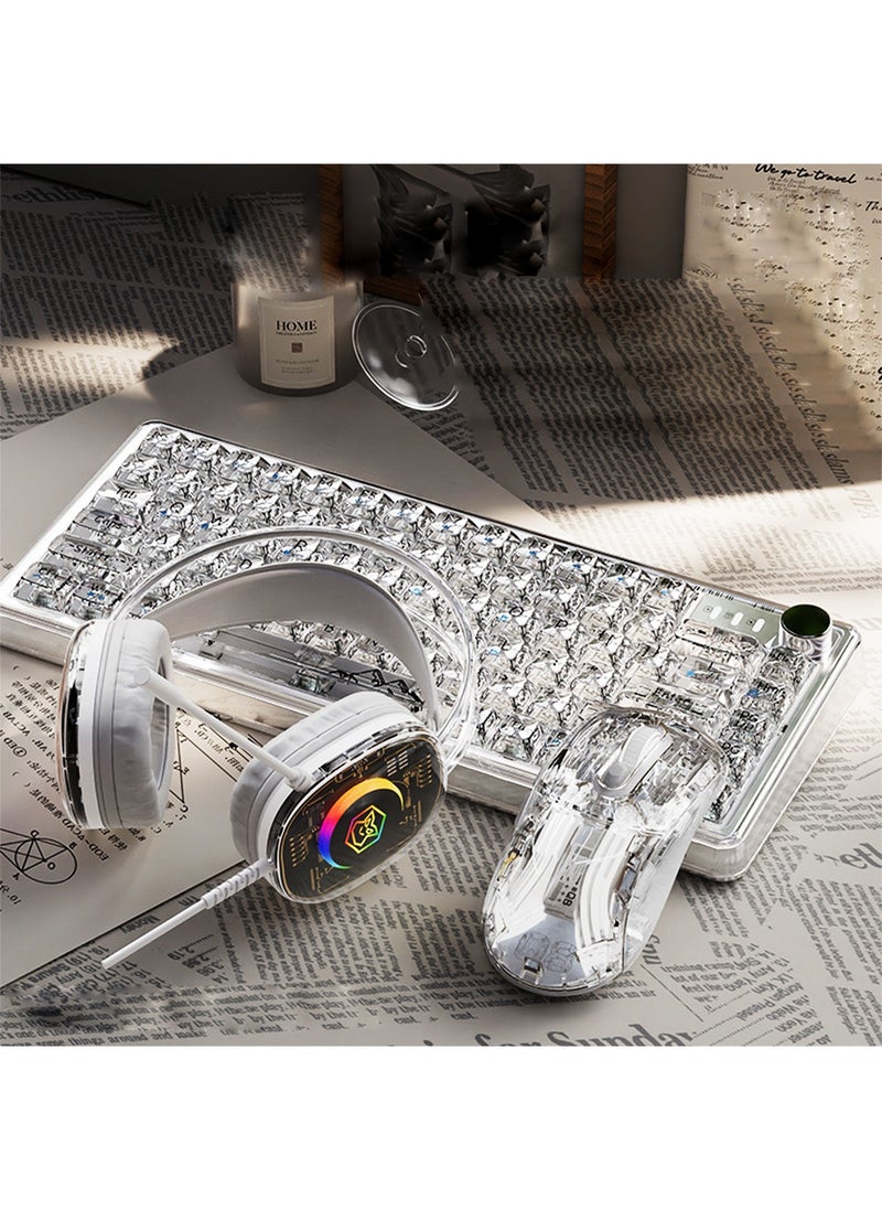 LIMOS Wireless Keyboard and Mouse with wired Headphone Set Transparent RGB Mechanical Dual Mode Rechargeable USB Computer Gaming Keyboard Set  - Image 1