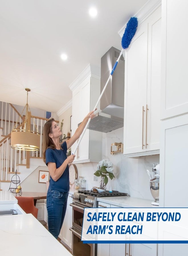 أنجر طقم تنظيف الغبار Unger Connect and Clean مزود بعمود فولاذي بطول 4 أقدام، ويحتوي على منفضة من الألياف الدقيقة، ومنفضة لإزالة خيوط العنكبوت والزوايا، ومنفضة واسعة للستائر، لتنظيف الأماكن المرتفعة مثل الستائر وعتبات النوافذ والخزائن. - Image 2