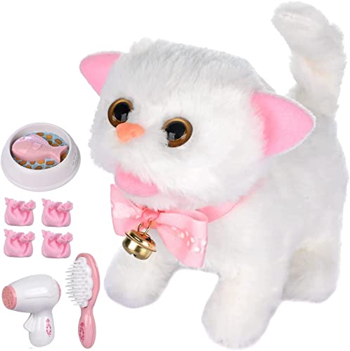WorWoder Electronic Plush Interactive Cats for Kids That Move and Meow Walking Lifelike Interactive Toy Robot Kitten Pet Cute Stuffed Kitten for Girls Kids White - Image 1