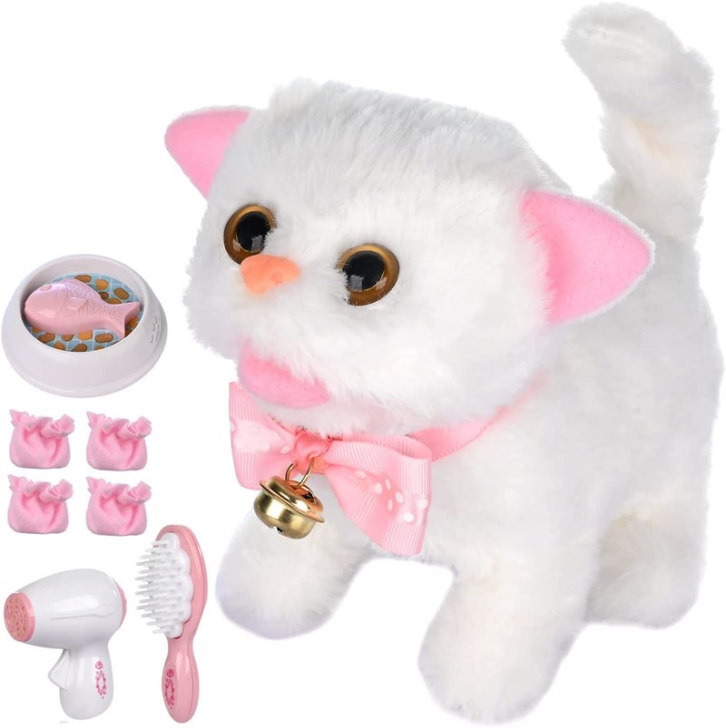 WorWoder Electronic Plush Interactive Cats for Kids That Move and Meow Walking Lifelike Interactive Toy Robot Kitten Pet Cute Stuffed Kitten for Girls Kids White - Image 2