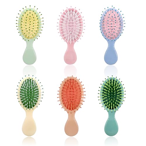 Goiio 6 Pieces Mini Wet Hair Brush, Travel Detangling Brush, for Most Hair Types, with Ease Knots Without Tears or Breakage, Multicolor - Image 1