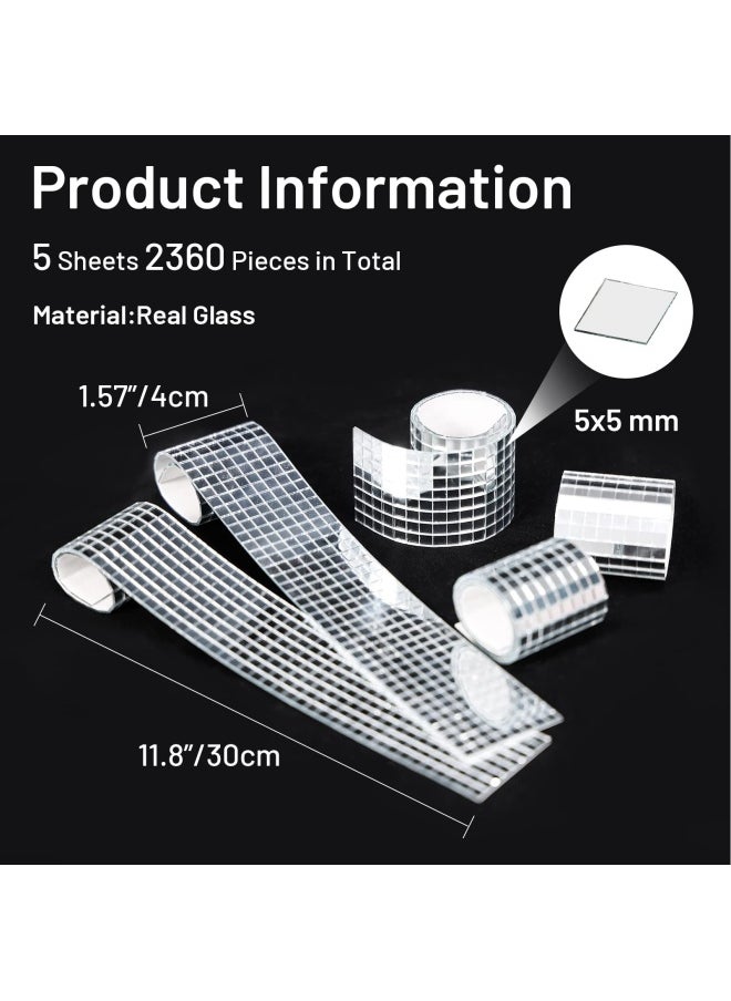 PP OPOUNT - 2360 Pieces Self Adhesive Mosaic Tiles 5 X 5 Mm Disco Tiles Square Mirror Mosaic Tiles For Interior Decoration Diy Disco Ball Card Making And Art Collage - Image 1
