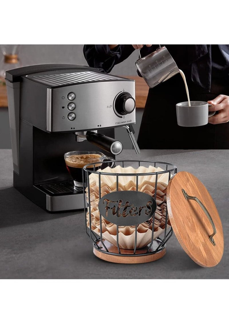 MIXDE Rustic Round Coffee Filter Dispenser Holder Storage Container Basket Container with Lid for Counter Bar Accessories Decor  - Image 3