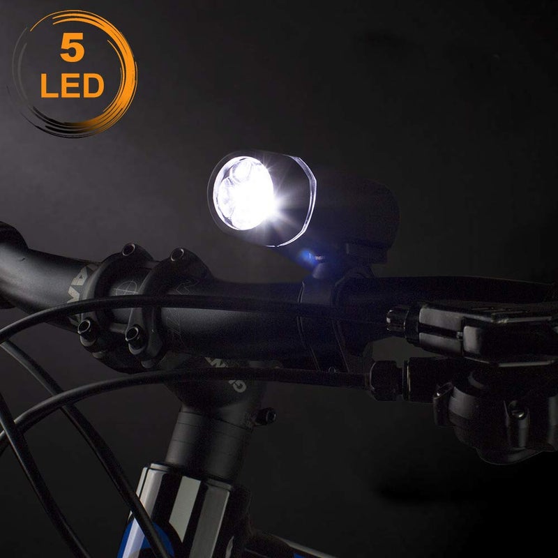 BV Bicycle Light Set Super Bright 5 LED Headlight, 3 LED Taillight, Quick-Release, Bike Lights for Night Riding - Image 2