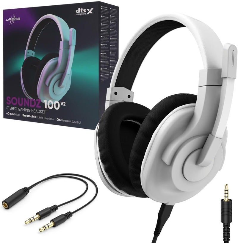 uRage Gaming Headset SoundZ 100 V2 with Microphone - Wired Multi-Platform Headphones with DTS:X 2.0 for PS4/PS5/PC/Xbox/Laptop/Smartphone - Over-Ear Gaming Headset - White - Image 1