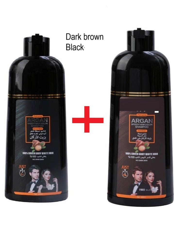 Argan Dark brown And Natural Black Hair Color Shampoo With Argan Oil 420 ml of two packages  - Image 1