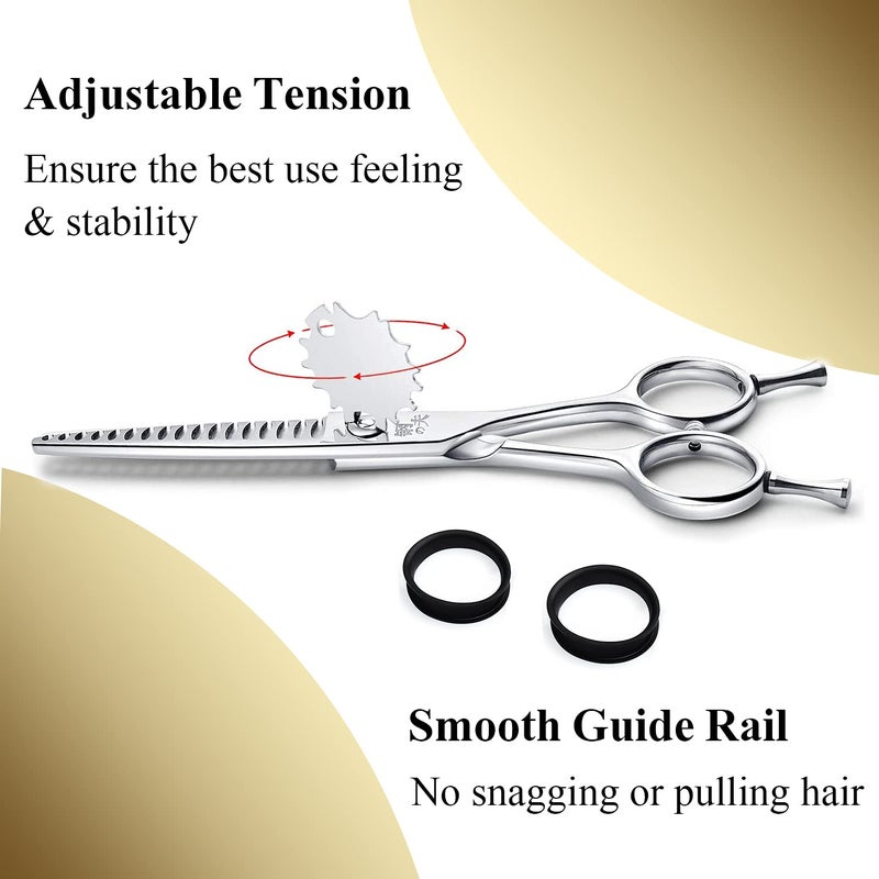 DRGSKL Dog Professional Grooming Scissors, Pets Body & Facial Trimmer, 7" Titanium Cat Thinning Shears, Stainless Steel with Round Tip for Long, Medium, Short, Thick, Wiry, Curly Hair - Image 4
