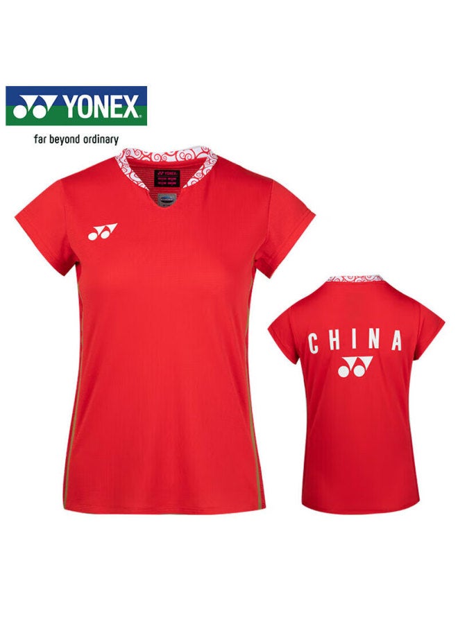 Yonex Yonex Badminton Jersey, National Team Battle Uniform, Women's Sports Short Sleeve, 20883cr, Diamond Red, Size O - Image 1