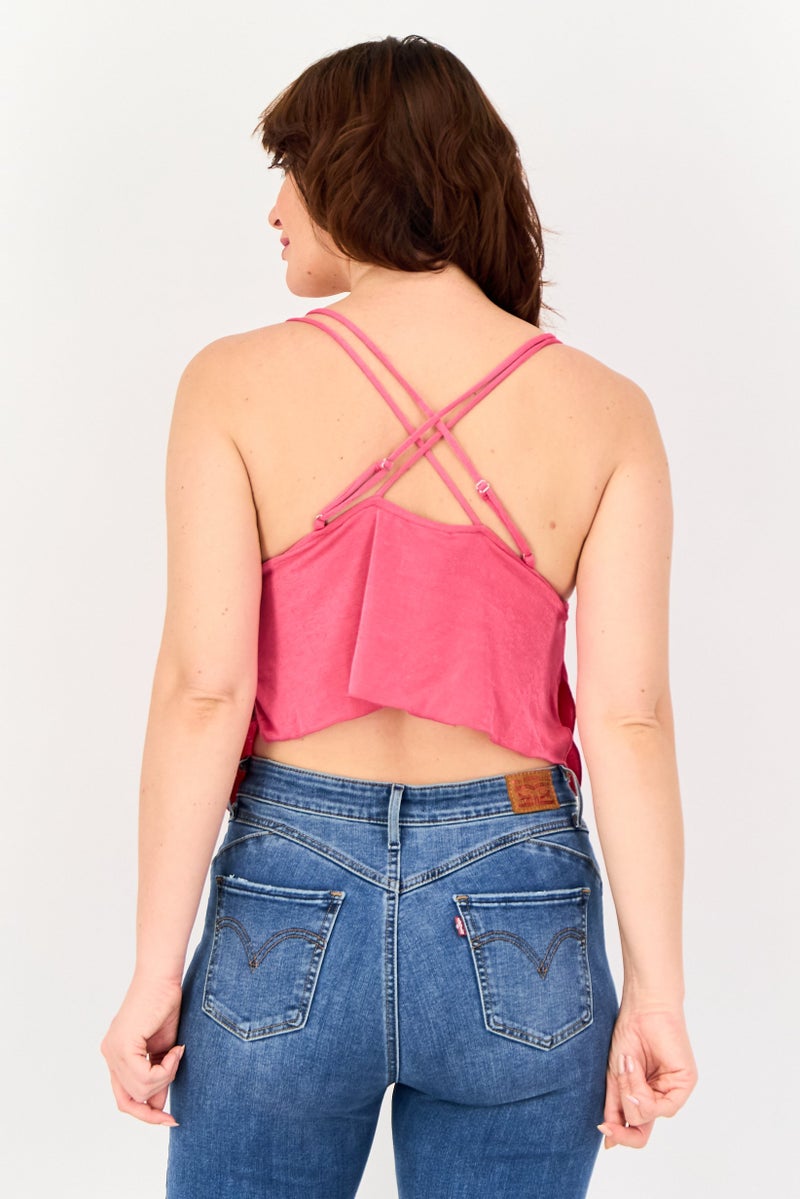 Bershka بلوزة نسائية بدون أكمام بحمالة عنق، وردي داكن - Image 3