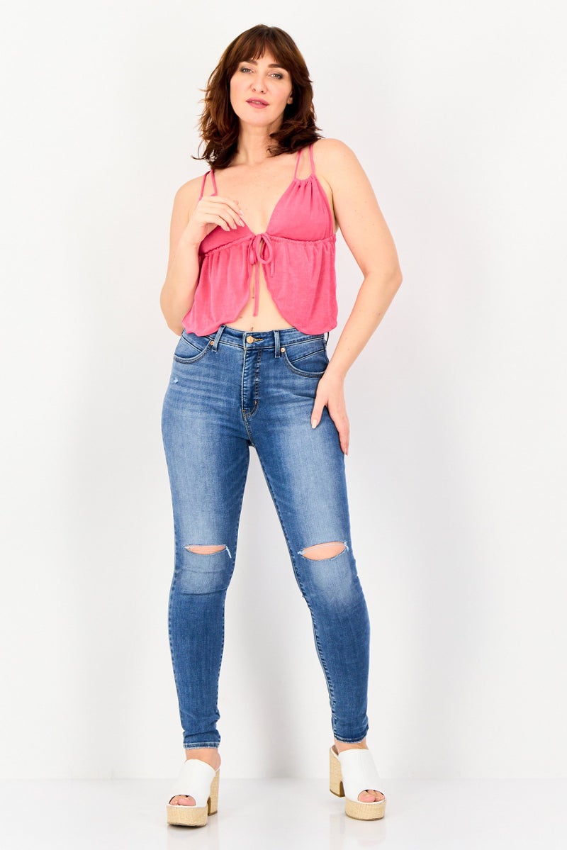 Bershka بلوزة نسائية بدون أكمام بحمالة عنق، وردي داكن - Image 4