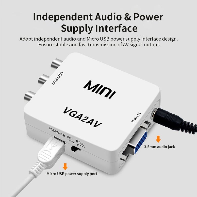 إسكدنيا محول فيديو صغير من VGA إلى AV بغلاف من مادة ABS أبيض - Image 5