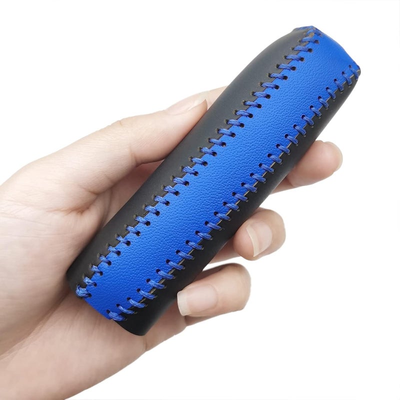 SUNBREATH Black Blue Leather Hand-Stitched Handbrake Protector Cover - Image 4