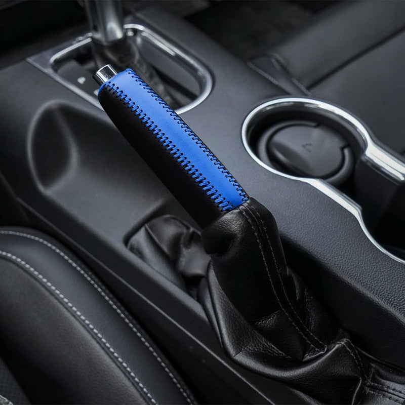 SUNBREATH Black Blue Leather Hand-Stitched Handbrake Protector Cover - Image 5