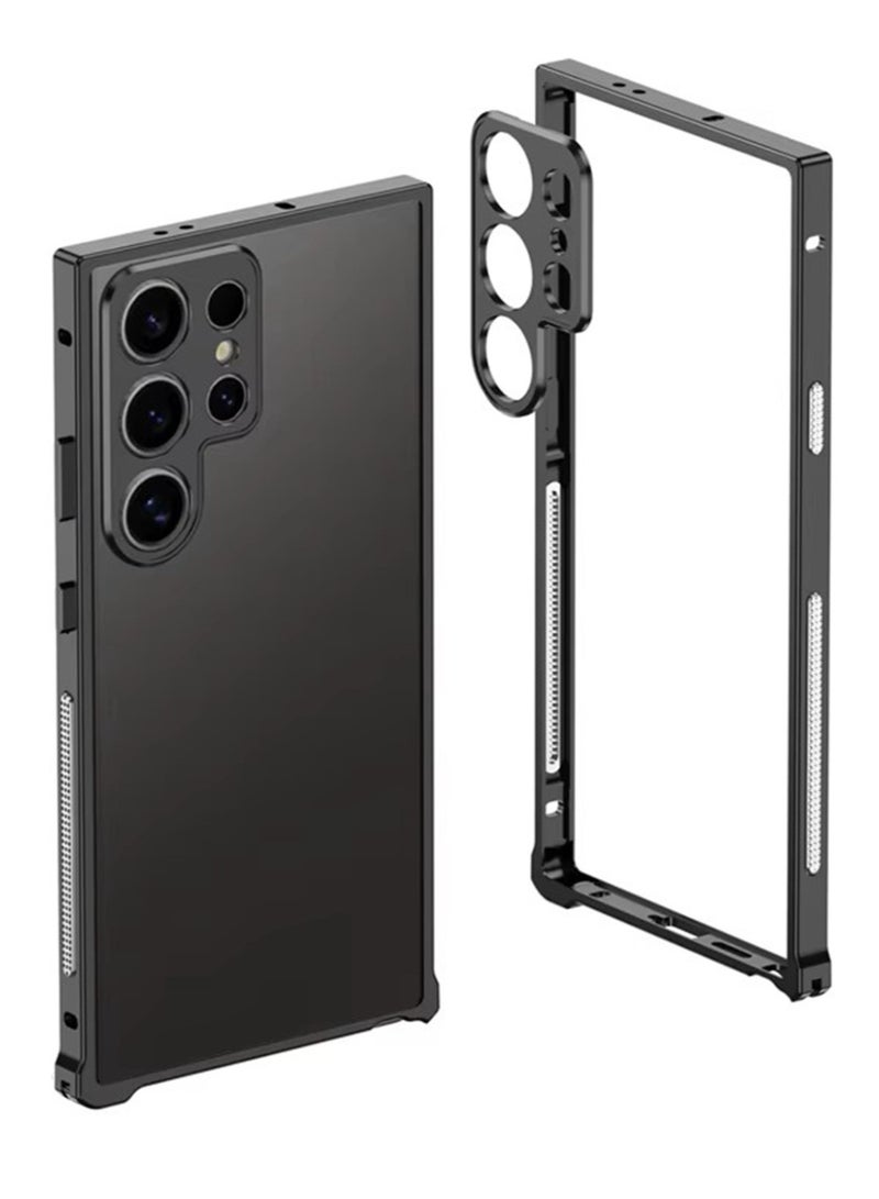 جراب هاتف بإطار معدني لهاتف سامسونج S25 ألترا مع حماية لعدسة الكاميرا، وواقي زوايا معزز، وآلية قفل. - Image 1