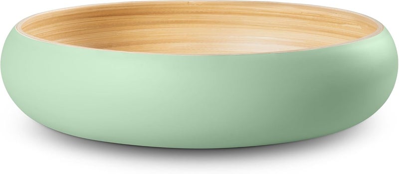 LEXA Bamboo Fruit Bowl for Kitchen Counter, 12 Inch Large & Round, Artisan Lacquered Wooden Fruit Bowl or Candy Bowl, Handcrafted Bamboo Fruit Basket for Kitchen & Home Decor (Sage Green) - Image 1