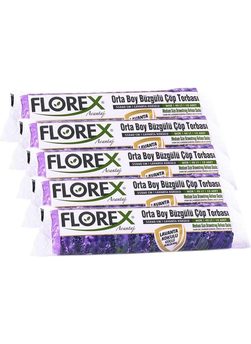 Florex - Drawstring Medium Size Garbage Bag Advantage Series 5 Rolls Lavender Scented - Image 1