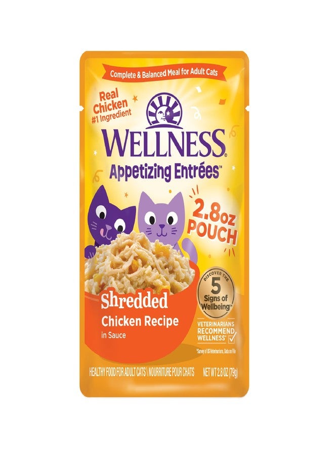 Wellness Appetizing Entrées Shredded Adult Wet Cat Food, Natural, Protein-Rich, Grain Free, 2.8 Ounce Pouch, 8 Pack (Chicken Recipe)