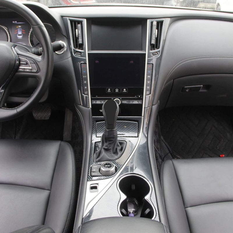Fewshaw Carbon Fiber Center Console Dashboard Air Vent Gear Cup Holder Panel Cover Trim for Infiniti Q50 Q60 2014-2024 - Image 2
