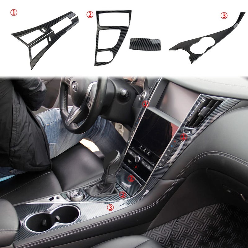 Fewshaw Carbon Fiber Center Console Dashboard Air Vent Gear Cup Holder Panel Cover Trim for Infiniti Q50 Q60 2014-2024 - Image 1