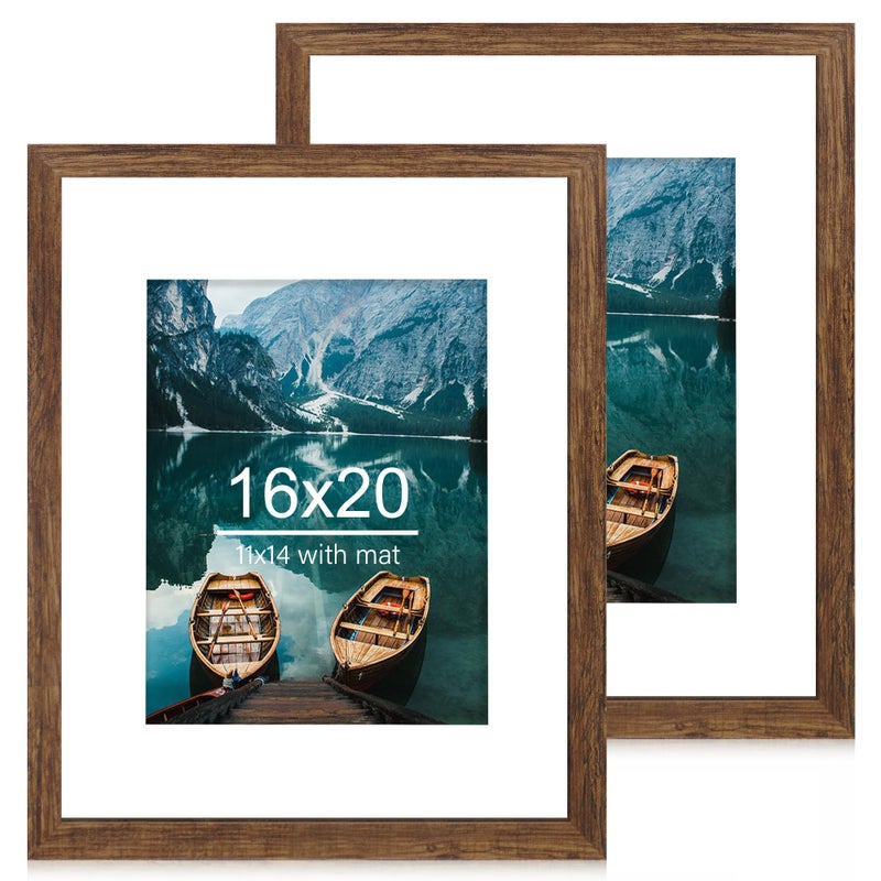 مجموعة إطارات هونكي 16x20 من 2 بتصميم خشبي ريفي بني لعرض صورة 16 x 20 بدون إطار أو صورة 11x14 مع إطار للتعليق عموديًا وأفقيًا