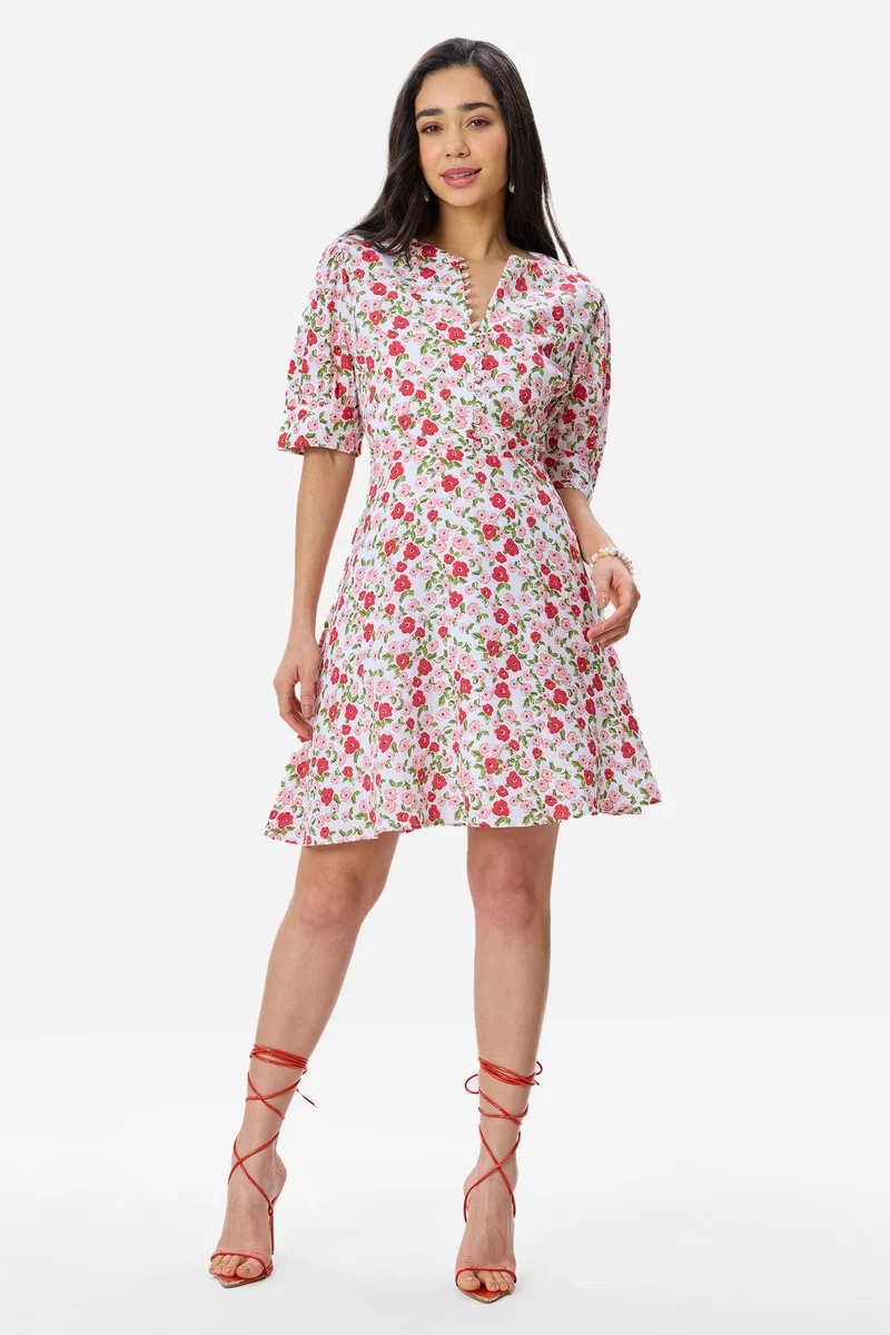 Virgio  Floral Viscose Puff Sleeve Mini Dress for Women for Women | Best Price UAE