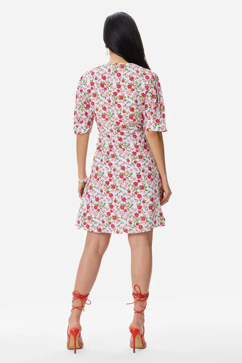 Virgio  Floral Viscose Puff Sleeve Mini Dress for Women for Women | Best Price UAE