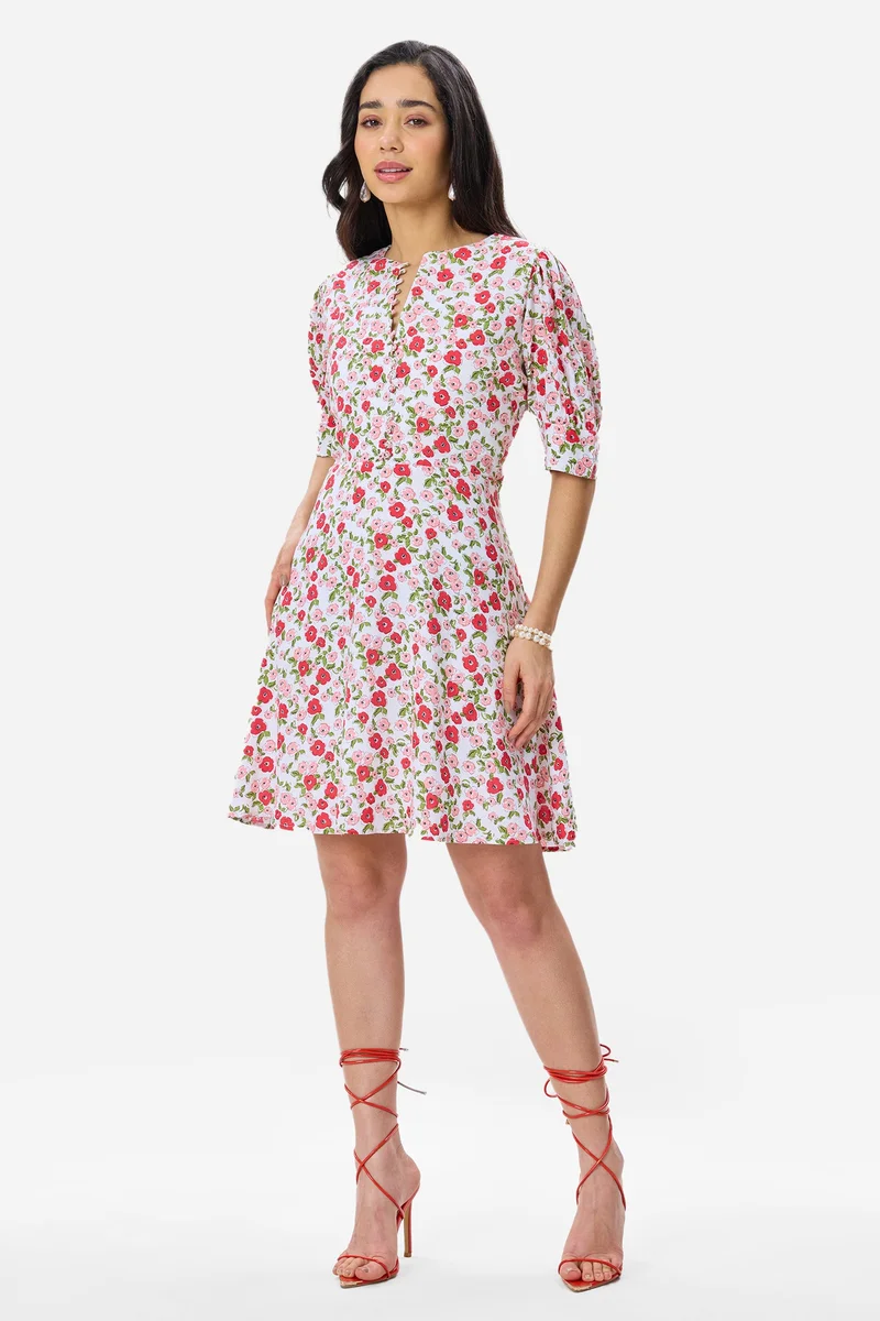 فيرجيو Floral Viscose Puff Sleeve Mini Dress for Women