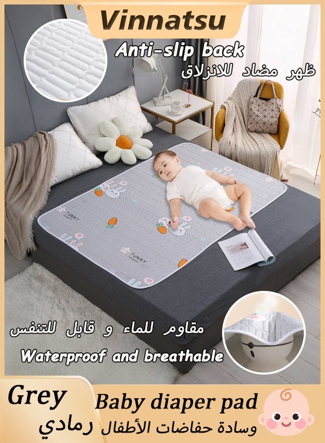 Vinnatsu 70x90cm/80×120cm Two Sizes Baby Diaper Pad Baby Changing Pads Baby Waterproof Bed Pad Bed Wetting Pads Washable Four Layers of Thick Water Absorption Kids Toddler Potty Training Pads Baby Wateproof Pad Mat for Pack Play/Crib Reusable Incontinence Underpads for Kids/Adult Grey  - Image 1