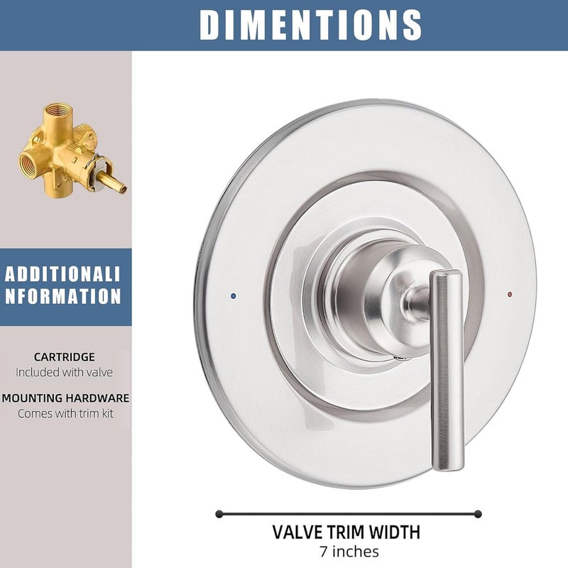 ZATEIRL T2901BN Shower Lever Handle Replacement Compateble with Moen T2901BN Gibson Posi-Temp Valve Trim Kit, Chrome Shower Trim Kit Shower Lever Handle (#2510 Valve Required) (Brushed Nickel) - Image 3