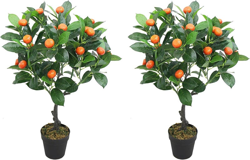 AMERIQUE Pair 38 Inch Artificial Orange Trees with Nursery Pots - Image 1