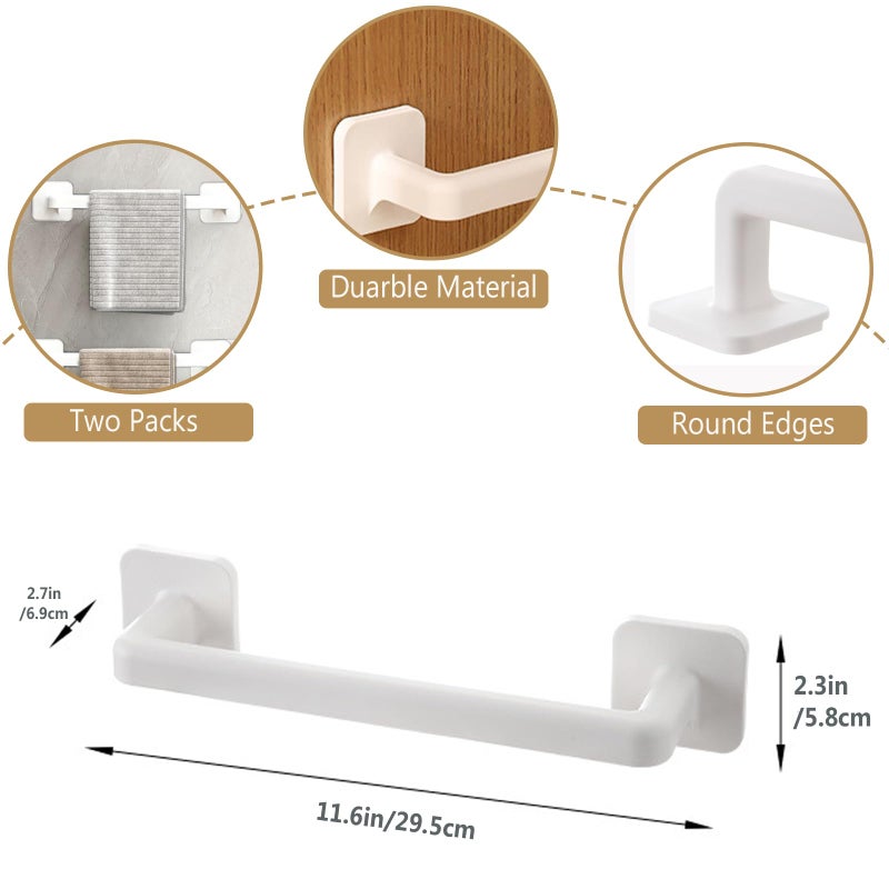 Kwude 2-Pack 12-Inch Self-Adhesive Towel Bar  Slippers Bar  Hand Towel Hanger and Short Plastic Wall Mount Rack for Kitchen  Bathroom  and Laundry Room  - Image 2