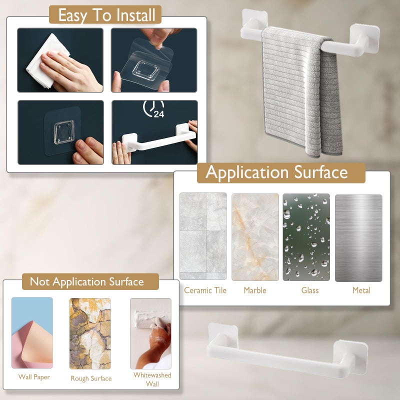 Kwude 2-Pack 12-Inch Self-Adhesive Towel Bar  Slippers Bar  Hand Towel Hanger and Short Plastic Wall Mount Rack for Kitchen  Bathroom  and Laundry Room  - Image 4