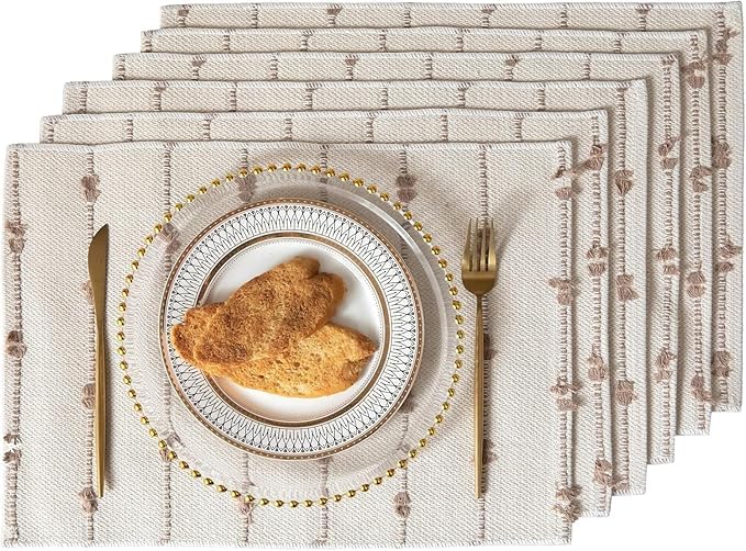 Slazie Premium Boho Design Cotton Table Runner with placemat Combos| Tassles| Table dcor| Dining Area |Dining Table|4-6 Seater Table Runner| RMC (Beige, 1 Runner(14*72 in)+ 6 PLACEMAT(13*19 in)) - Image 2