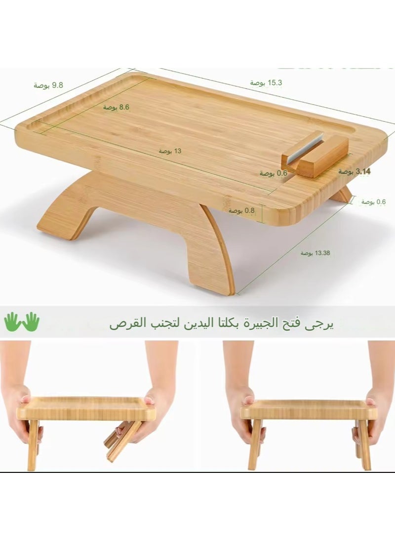 C&C Home - Bamboo Couch Arm Table with Foldable Tray and 360 Rotating Phone Holder Portable Sofa Armrest Clip Table for Eating and Drinking - No Installation Needed - Image 1