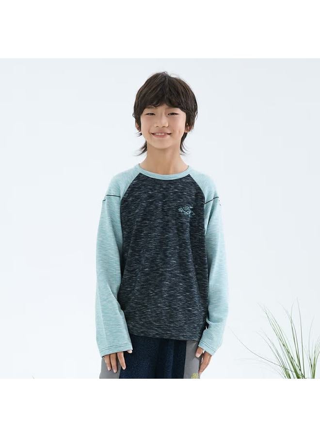 Mipu Kids Autumn Winter New Raglan Sleeve Colorblock Soft High Elastic Skin-friendly Base Shirt Black 140cm