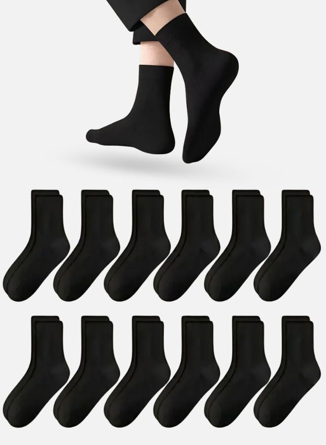 12 أزواج من الجوارب الرجالية الرسمية لون اسود منتصف الساق، مناسبة لجميع المقاسات - Image 1