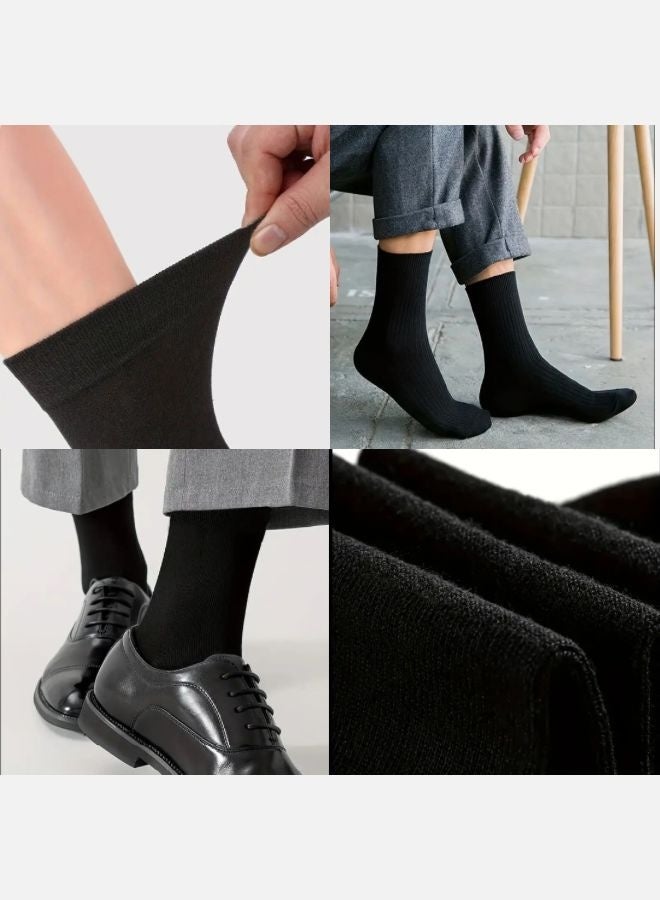 12 أزواج من الجوارب الرجالية الرسمية لون اسود منتصف الساق، مناسبة لجميع المقاسات - Image 3