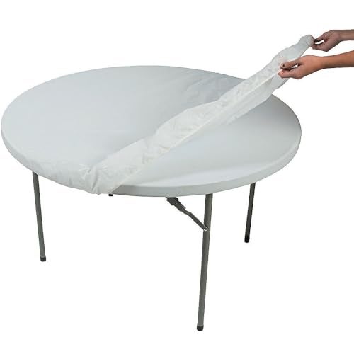 CREATIVE CONVERTING Elegant White Fitted Round Tablecloth - 60" (1 Pc.) - Premium Plastic Material - Perfect for Events & Home Decor - Image 3