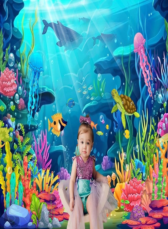 موكسيكا خلفية موكسيكا تحت البحر، ديكورات حفلات بطابع المحيط، حورية البحر الصغيرة تحت البحر لحفلات استقبال المولود الجديد، خلفية تصوير لأعياد الميلاد، دعامة كشك الصور (أزرق، 7×5 أقدام (82×60 بوصة)) - Image 5