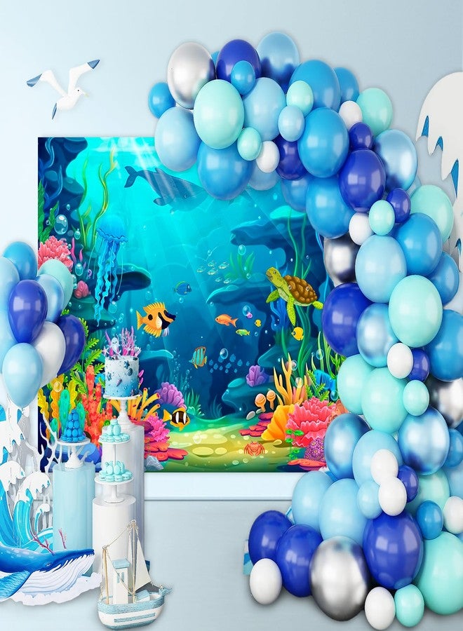 موكسيكا خلفية موكسيكا تحت البحر، ديكورات حفلات بطابع المحيط، حورية البحر الصغيرة تحت البحر لحفلات استقبال المولود الجديد، خلفية تصوير لأعياد الميلاد، دعامة كشك الصور (أزرق، 7×5 أقدام (82×60 بوصة)) - Image 2