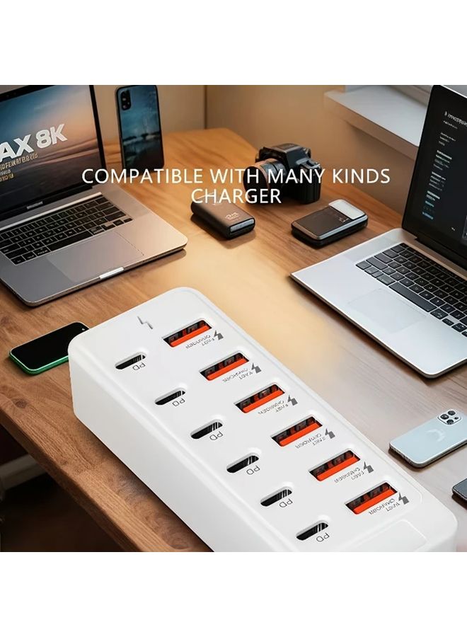White 66W 12 Port Fast Charger Hub With 6 USB A And 6 Type C PD Ports 1M Cable - Image 4